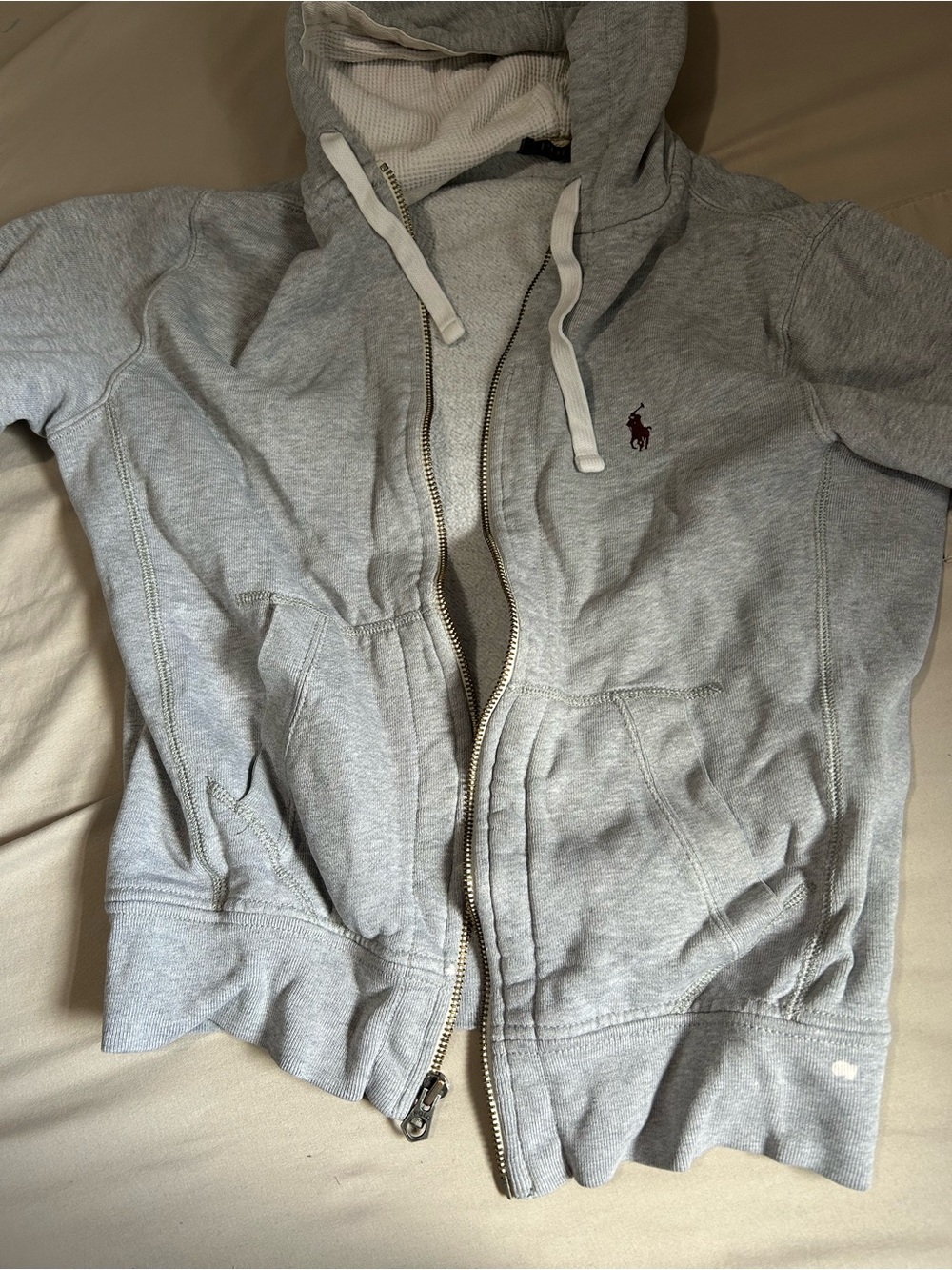Polo by Ralph Lauren Light Gray Kids Zip Hoodie with Polo Pony